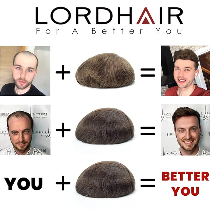 Lordhair Toupee for Men European human hair Full French Lace Hairpieces，Base Size 8x10 inch Hair Replacement System for Men Natural Hairline Human Hair Wig #22 Light Blond