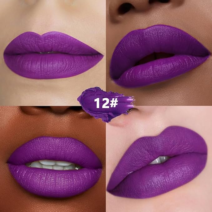 IATMOMOD Lavender Purple Cream Matte Lipstick Stick 12#, Longwear Full Coverage Velvet Lip Color, Waterproof Multi-Use Lip & Cheek Makeup for Party & Daily Wear, Labial con color mate para uso diario