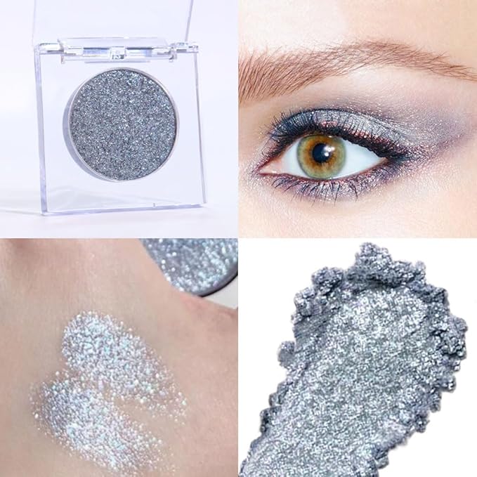 FeiCuiYun Glitter Shimmer Sparkle Eye Shadow Palette Makeup for Women, Shimmer Blue Glitter Metallic Holographic Iridescent Cream Iridescent Single Monochrome Eyeshadow Makeup