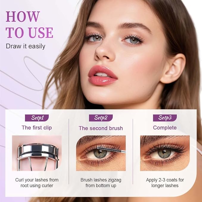 Iron Wand Mascara Waterproof, Metal Wand Mascara Tubing, Long Lasting 3D Curling Eyelash, Eyes Makeup Smudge-Proof Separated Lashes Natural Length (1PCS Black)