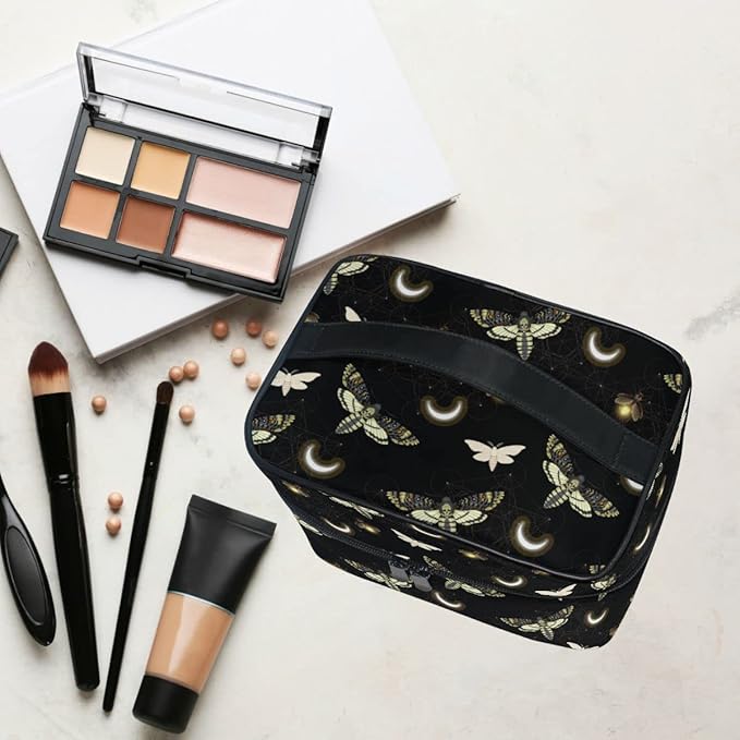 MNSRUU Goth Makeup Bag Black, Gothic Moth Butterfly Makeup Organizer Bags Toiletry Bag Box Travel Cosmetic Bag Make Up Train Case for Women Teen Girl Ladies