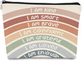 BARPERY I Am Kind I Am Smart I Am Brave Inspirational Makeup Bag,Makeup Bags for Women, Rainbow Cosmetic Bag Gift for Women,Inspirational Gifts for Women Teacher Coworker