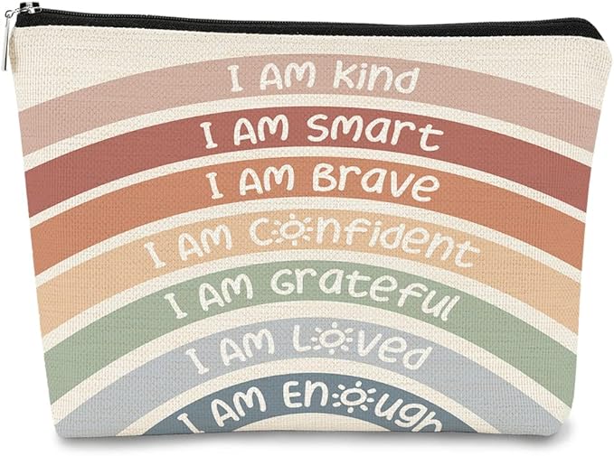 BARPERY I Am Kind I Am Smart I Am Brave Inspirational Makeup Bag,Makeup Bags for Women, Rainbow Cosmetic Bag Gift for Women,Inspirational Gifts for Women Teacher Coworker