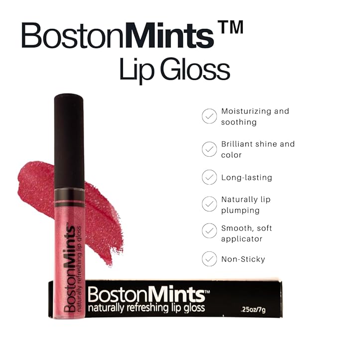 Boston Mints Mint Tucket Red Lip Gloss (.25oz) -Vegan, gluten-free, cruelty-free formula with Aloe, Vitamins C & E, and a refreshing hint of spearmint extract for soft and hydrated lips.