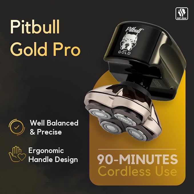 Skull Shaver Pitbull Gold PRO GX5 — Head & Face Shaver for Bald Men | Cordless Wet/Dry Rotary Razor