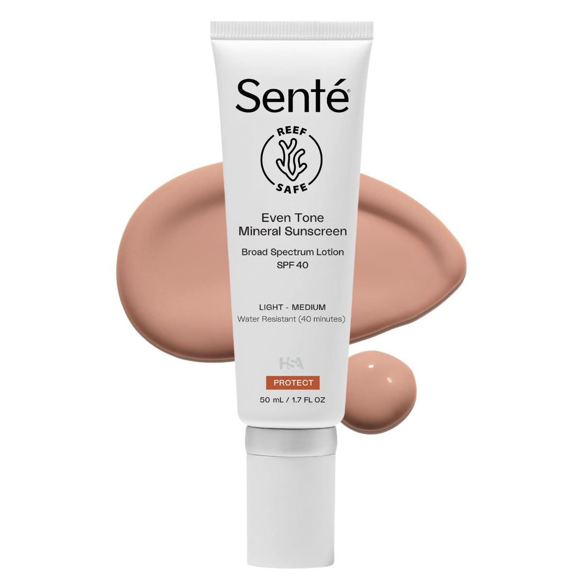 Senté Even Tone Mineral Sunscreen Tinted SPF 40 | Light/Medium, 1.7 Fl Oz