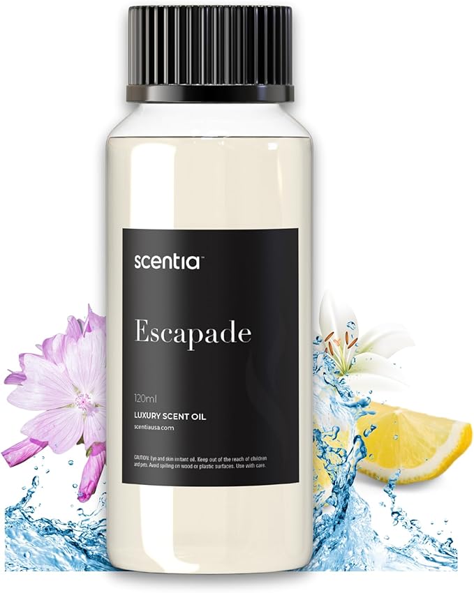 Scentia Escapade Diffuser Oil Refill – Hotel Fragrance Oil Inspired by Ri.tz Carlton – 120 mL – Jasmine, Bergamot & Marine Long-Lasting Scent for Ultrasonic & Waterless Diffusers, Made in USA