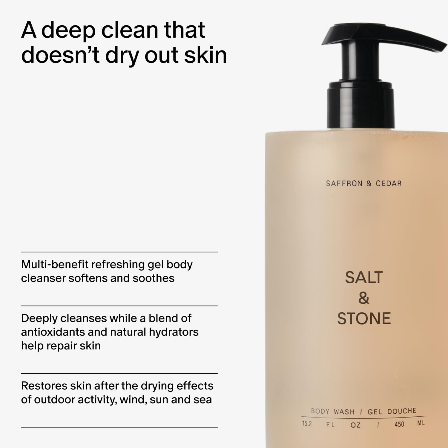 Salt & Stone Body Wash for Women & Men, Saffron & Cedar 15.2 fl oz