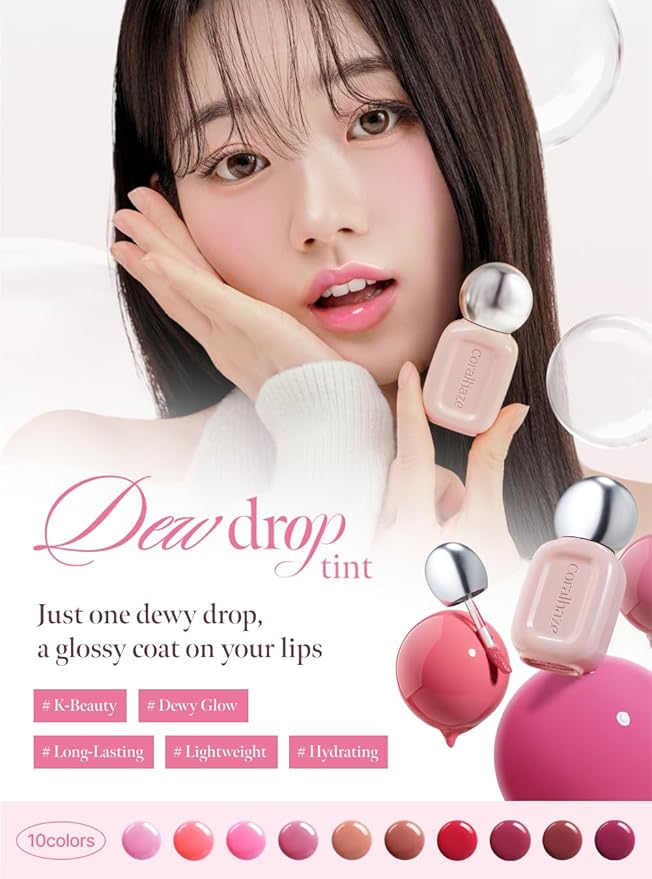 Dew Drop Tint #201 Fairy 4.5g, Glossy, Lightweight Lip Stain, Glass-Like, High Shine, Moisturizing Lip Oil, Long Lasting Color, Hydrating Gloss, Dewy Finish, Korean Beauty Makeup