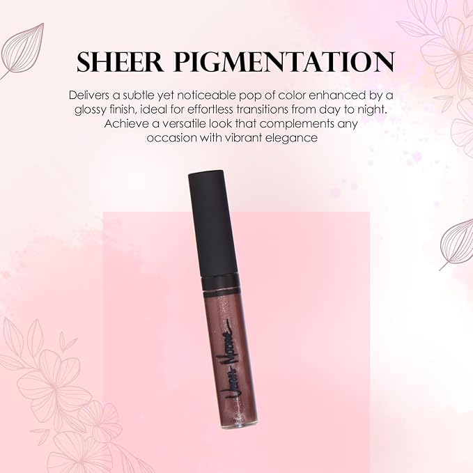 VERA MOORE COSMETICS AND SKIN CARE Lip Gloss, Moisturizing Lip Color with Shimmer for Long Lasting Shine, Lightweight Lip Stain, Girls Non-Sticky Lip Gloss with Aloe Vera, W/Vitamin C, E (Chocolate)
