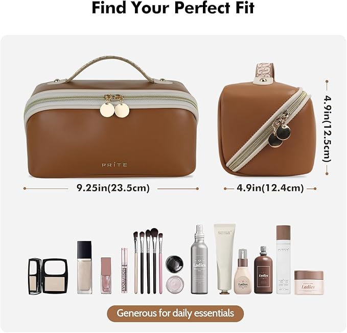Prite Makeup Bag Travel Toiletry Bag Open Flat Cosmetic Organizer for Women