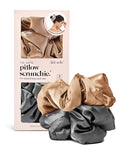 Kitsch Pillow Satin Scrunchies for Women - Charcoal & Gold, 2pcs