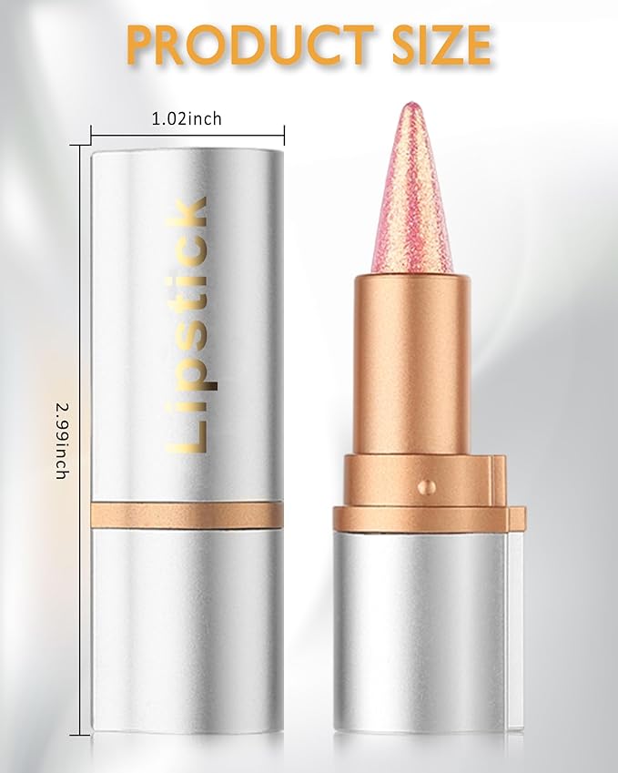 Rose Pink Glitter Lipstick Lip Liner,Shimmer Metallic Matte Lip Tint Stain