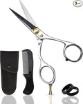 Ontaki Beard & Mustache Scissors & Combs for Men - 5.5" Silver, Left Hand