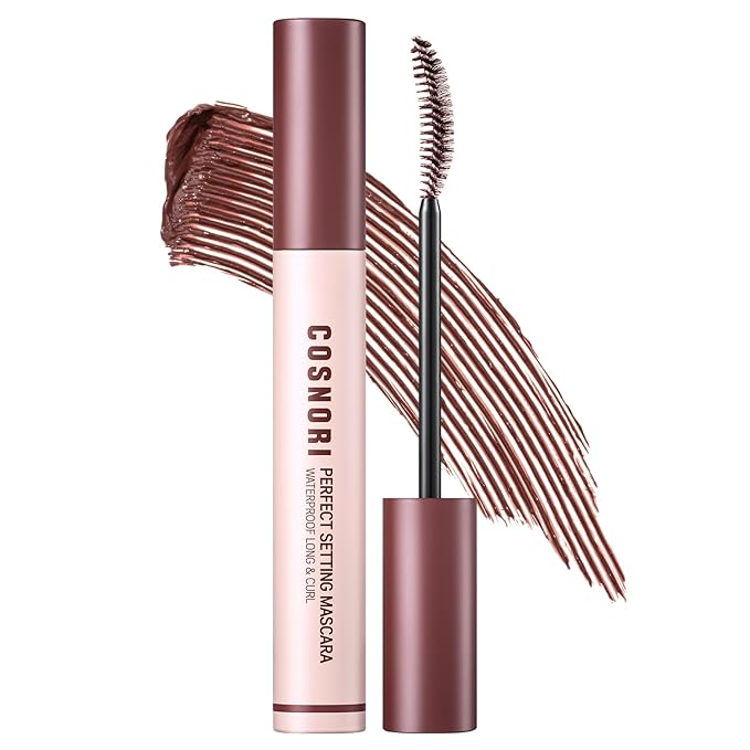 COSNORI Perfect Setting Waterproof Mascara Long&Curl 03 Rosy Brown – Natural Defined Lashes with Long-Lasting Curl Hold, Red Brown Mascara, Perfect for Auburn Hair & Hazel Eyes, 0.23fl oz