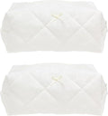 Cozy Makeup Bag for Women,Zipper Cosmetic Pouch,Embroidery White,2 Pack