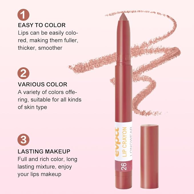 evpct Nude Lip Liner Crayon Pencils Set for Women, Matte Latte Nude Lip Stick Crayon Long Lasting, Lips Pencil Liner and Lipstick set, Lipliner Pencil, 24 Hours Long Wear Lipstick Built-in Sharpener