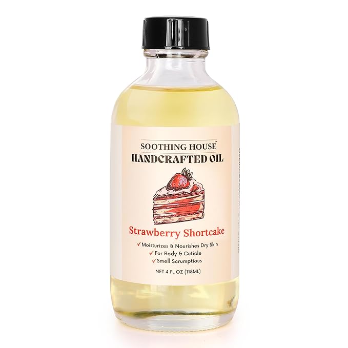 Soothing House Strawberry Shortcake Body Oil: Moisturizing Body Oil for Soft, Glowing Skin with Almond & Jojoba Oil (4 fl oz)
