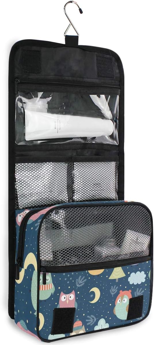 senya Hanging Travel Toiletry Bag Kit Makeup Case Cosmetics Organizer for Men Women (Owl Moon Cloud Night)