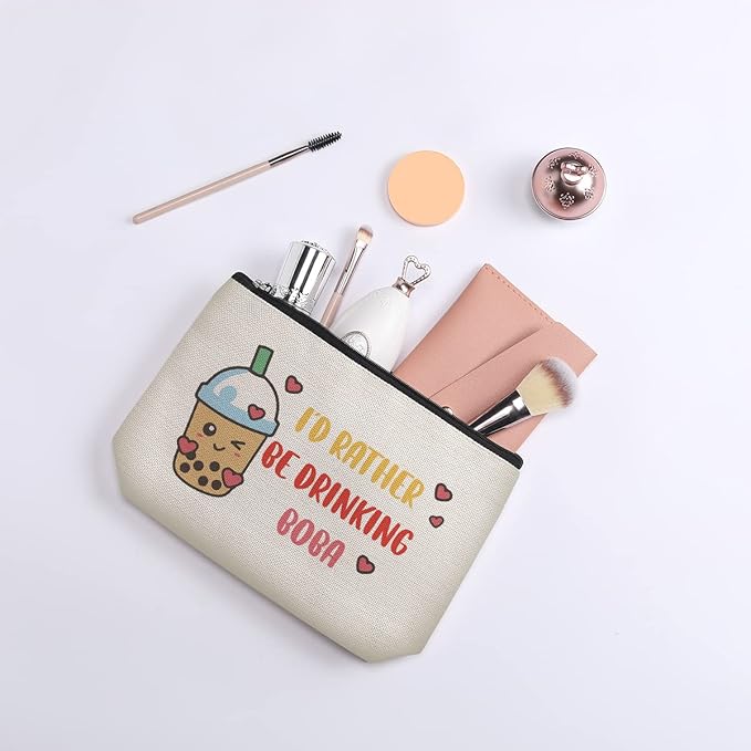 kdxpbpz Boba Tea Lover Gifts, Boba Kawaii Makeup Bag, Boba Gifts for Girls Friend Daughter, Travel Toiletry Makeup Organizer Zipper Pouch - I'd Rather Be Drinking Boba