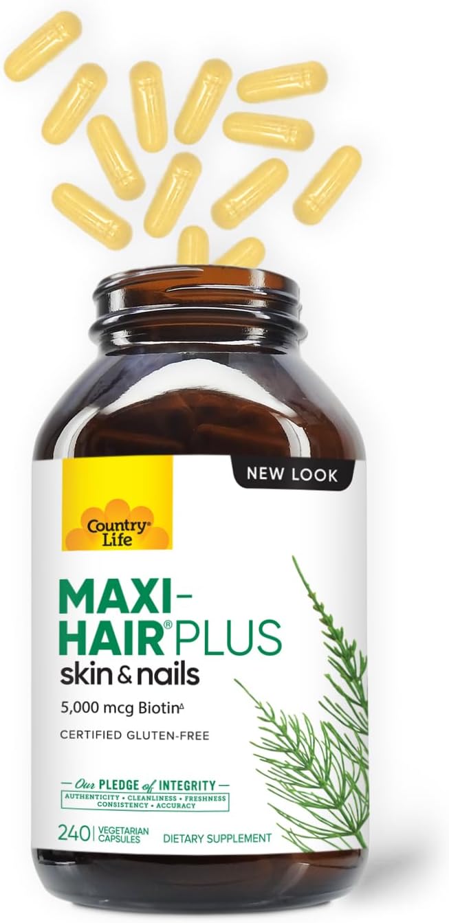 Country Life Maxi-Hair Plus 5000 mcg Biotin, 240 Vegetarian Capsules