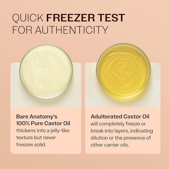 Bare Anatomy 100% Pure & Organic Castor Oil Cold Pressed, Unrefined, USDA Certified, Hexane-Free | For Hair Growth, Thicker Eyelashes & Eyebrows| Suitable for Body, Skin & Nails | 50 ml