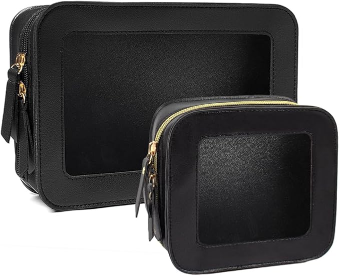 FFpaw 2 Pcs Clear Makup Bag Set, Clear Cosmetic Bags with Zipper Waterproof Small Travel Cosmetic Case Cute Make Up Pouch Mini Car Essentials for Women Travel Car Organizer