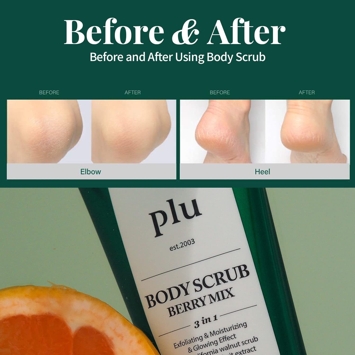 PLU Korean Original Walnut Body Scrub Polish - Berry Mix - Exfoliating, Hydrating & Smoothing for Radiant Skin Texture - Sweet Raspberry & Acai Berry Scent, 7.05 oz.