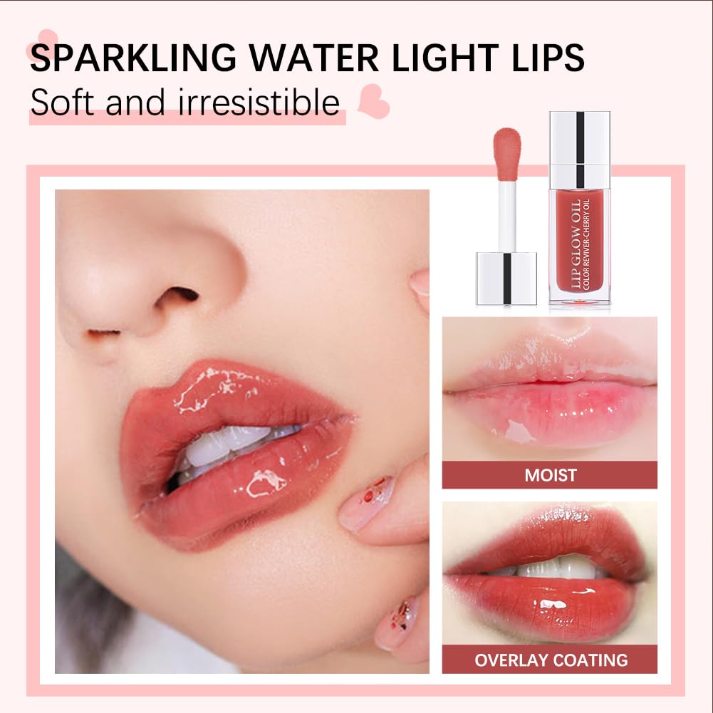 GECOMO Hydrating Lip Glow Oil, Lip Oil Gloss Transparent Toot Tinted Nourishing Long Lasting Repairing Lightening Lip Lines (BERRY) 0.2 OZ