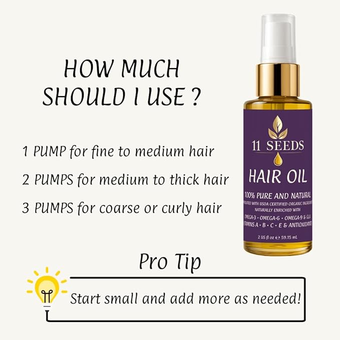 11 Seeds Organic Hair Oil for Frizz Control-Damaged Hair, Shine, Color Safe