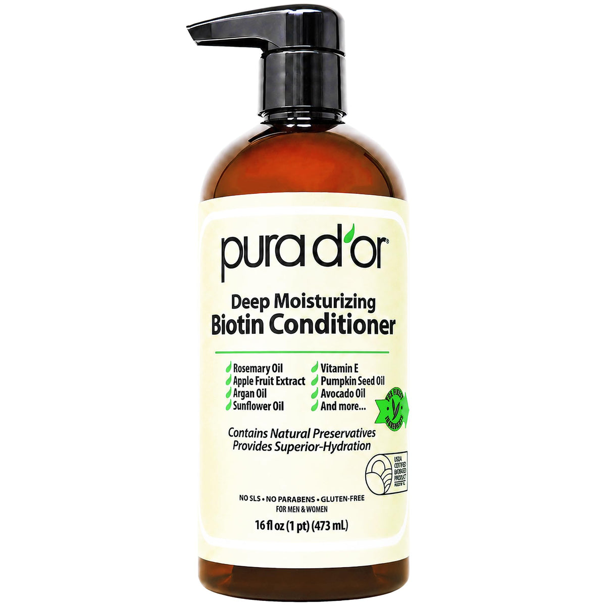 PURA D'OR Gold Label Anti-Thinning Biotin Shampoo & Conditioner, 16oz x2