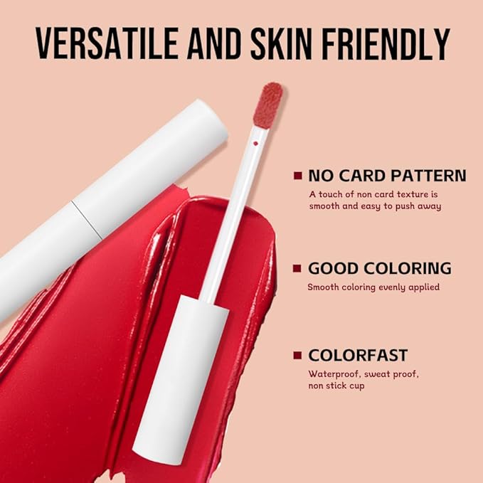 Hxssll Matte Lip Stain – High Pigment Non-Transfer Matte Liquid Lipstick, Long-Lasting Waterproof Smudge-Proof Lip Color, Lightweight Comfortable Velvet Finish Lip Tint 02#（5PCS）