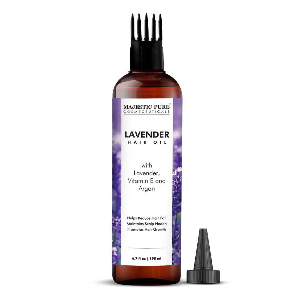 Majestic Pure 100% Pure Lavender Oil with Vitamin E for Hair Care, Strengthening, Nourishing, and Volumizing Formula with Vitamin E & Argan Oil - Non GMO Verified, 6.7 Fl Oz