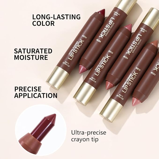 QIDSTERS 2Pcs Matte Lipstick Crayon Set for Women, Rose Pink Ruby Red 24 Hour Lipstick Lip Liner Pencil, Neutral Lip Stick Lipliner Long Lasting Waterproof Smudge Proof, Vegan & Cruelty-Free, 01+04