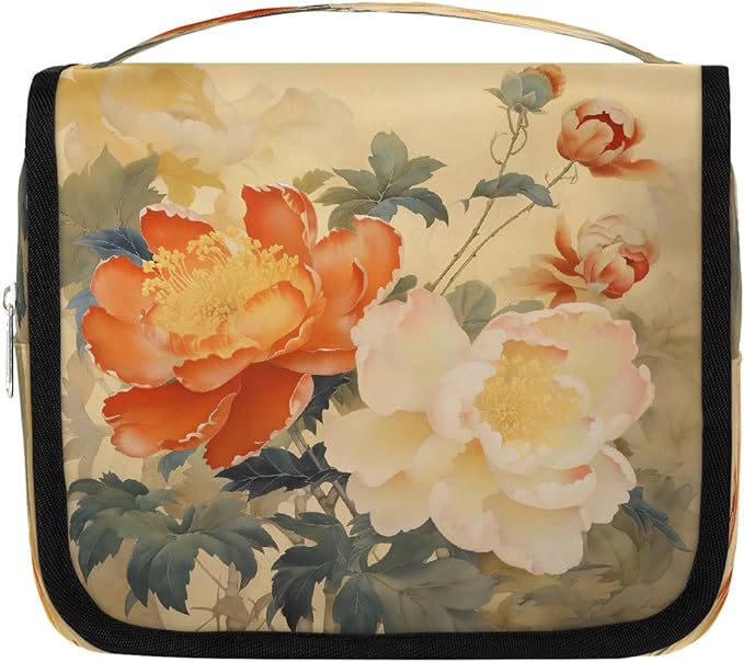 YoYoYuchong Travel Toiletry Bag for Women & Men Ethnic Flower Peony Hanging Cosmetic Organizer Portable Waterproof Makeup Case Make Up Bag with Compartments Travel Essentials for Bathroom Shower