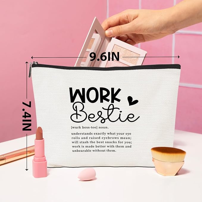 CQM Work Besties Gifts for Women Funny Makeup Bag Friendship Gifts Farewell Goodbye Gifts Cosmetic Bag Coworker Leaving Gifts for Women Employee Manager Travel Toiletry Bag Christmas Birthday Gifts