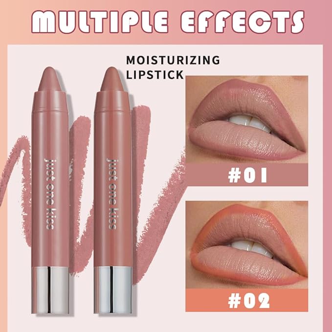 mekuel 2Pcs Nuetral Nude & Coral Hydrating Cream Lipsticks Lip Crayon for Women, Moisturing Lipstick Lip Liner Crayon Set for Ombre Shades, Matte Creamy Natural Nourishing Tinted Lips Balm Set