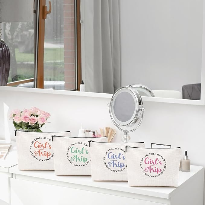 4Pcs Girls Trip Gifts Girls Weekend 2026 Makeup Bag Girls Trip Gifts Favors