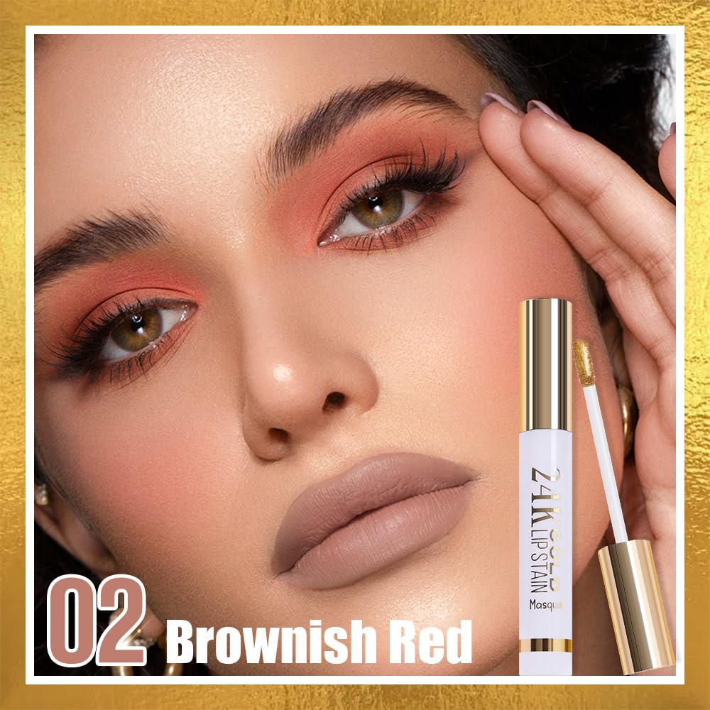 JUAAZIN 2Pcs 2025 New 24K Gold Liquid Lip Gloss Peel Off Lip Stain Tattoo with Tweezer, Lips Stain Peel Off Masque, Long Lasting Waterproof Lip Tint Stain, Transfer-proof for All Skin Types 01#+02#
