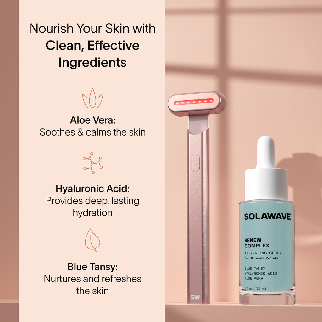 Solawave 4-in-1 Radiant Renewal Red Light Therapy Wand & Renew Complex Activation Serum | Beauty Device for Face & Neck | Serum Boosts Anti-Aging Effects, Reduces Wrinkles, Dark Circles & Puffiness