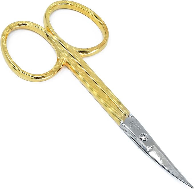 Camila Solingen CS05 Professional Nail Cuticle Scissors, Hypoallergenic Gold Plated Sharp Curved Manicure Pedicure Grooming for Finger and Toe Nail Care. Made of Carbon Steel in Solingen, Germany