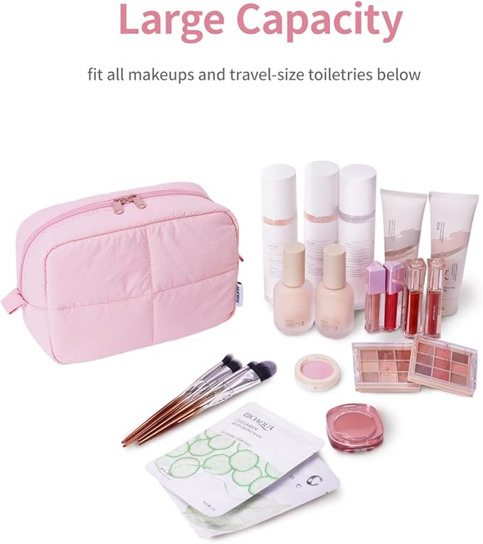 Narwey Puffy Makeup Bag Travel Toiletry Bag, Cute Cosmetic Bag for Women