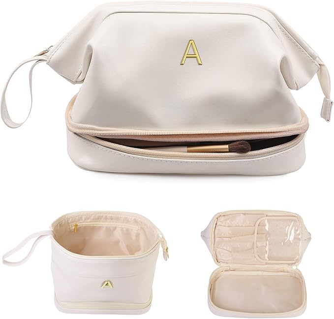 Vogewood Personalized Gifts for Women-Bridesmaid Gift, Initial Makeup Bag