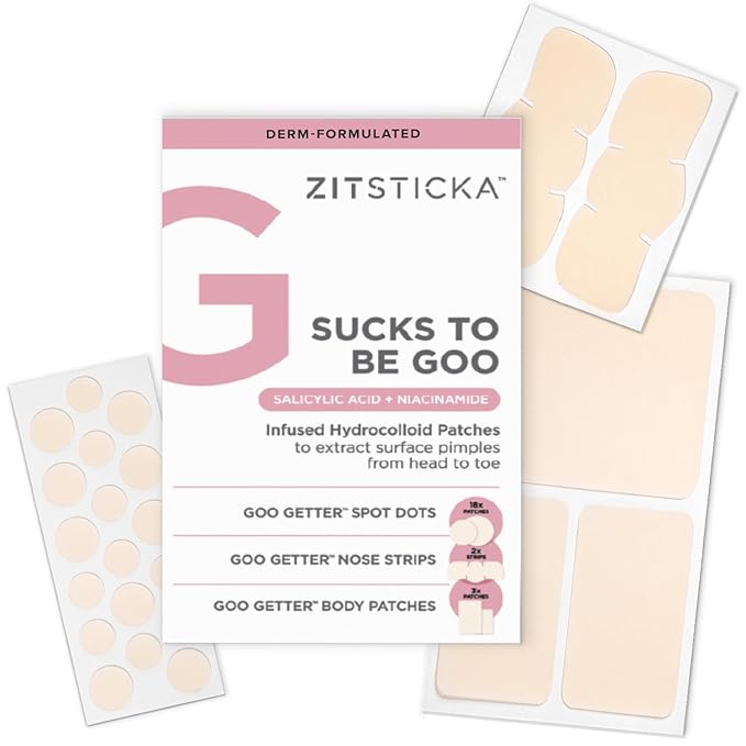 ZitSticka Sucks to be Goo Pimple Patches for Face and Body - Multi-Size Hydrocolloid Acne Patches for Zits & Blemishes - Fast-Acting & Effective - 23 Count