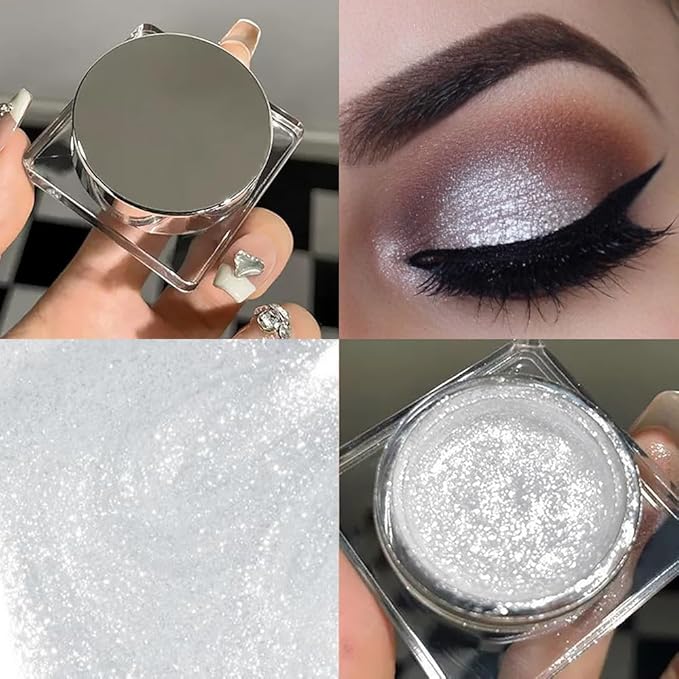 FeiCuiYun Single Cream Glitter Eyeshadow, Shimmer Eyeshadow Palette, Korean Eye Glitter Makeup, Ultra-Blendable, Sparkle Silver Eye Shadow, Single Shade Metallic Pigmented (Sparkle white)