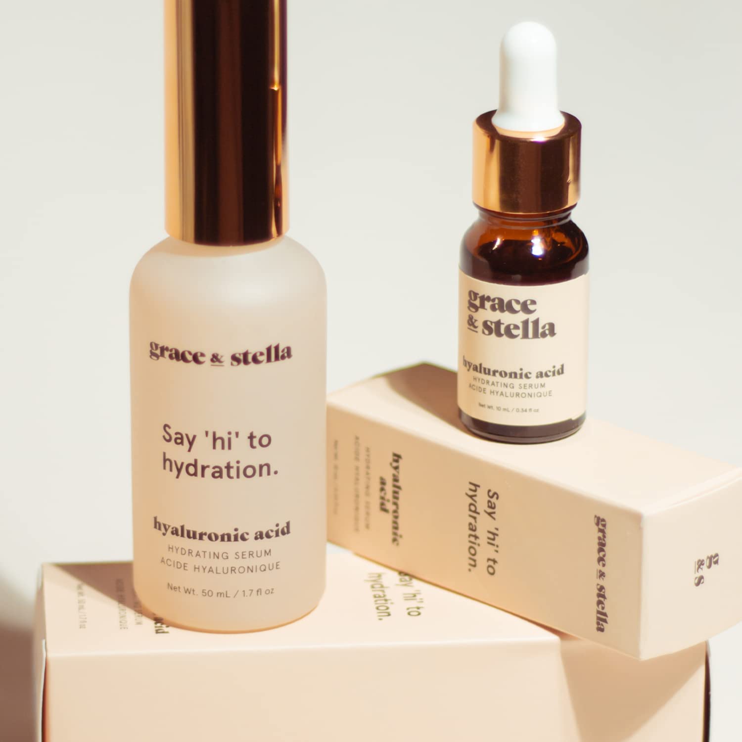 grace & stella Award Winning Hyaluronic Acid Serum (10ml/0.34 fl oz) Hyaluronic Acid Serum for Face - Acido Hialuronico Face Serums for Women - Hydrating, Remove Fine Lines, Wrinkles - Anti Aging