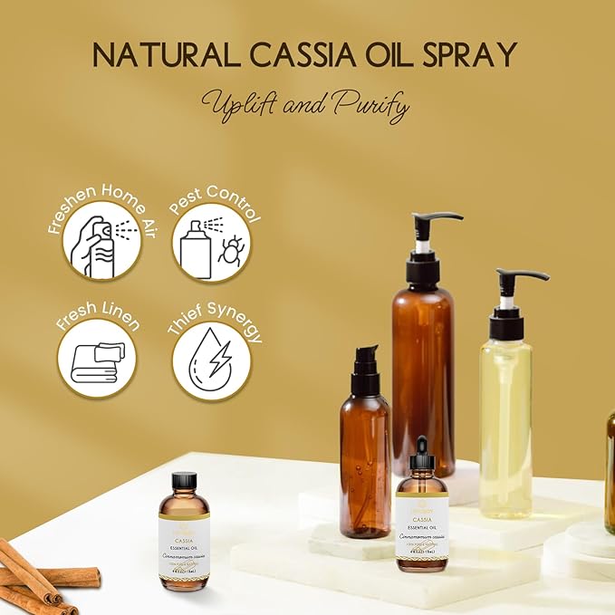 LOTUSJOY Cassia Cinnamon Bark Essential Oil for Body, Massage, Room Spray, Diffuser, DIY Home Crafts- 4 Oz