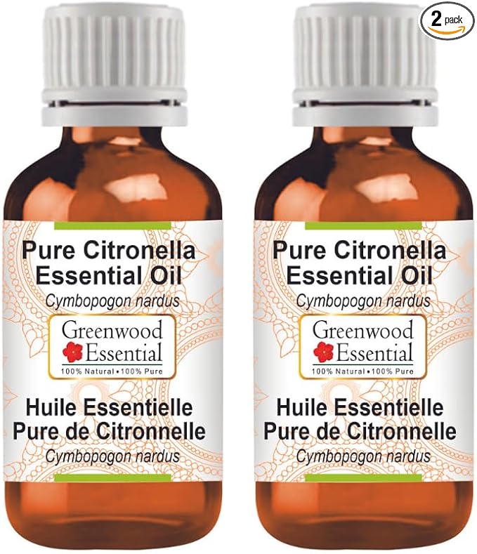 Greenwood Essential Pure Citronella Essential Oil (Cymbopogon nardus) Steam Distilled (Pack of Two) 100ml X 2 (6.76 oz)
