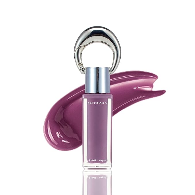 ENTROPY Makeup Glossy Lip Tint – Juicy Glow Line/Non-Sticky Hydrating Lip Gloss Tint, High Shine Finish, Buildable Sheer Color, Lip & Cheek Makeup - Taaffeite Charm (Deep Purple)