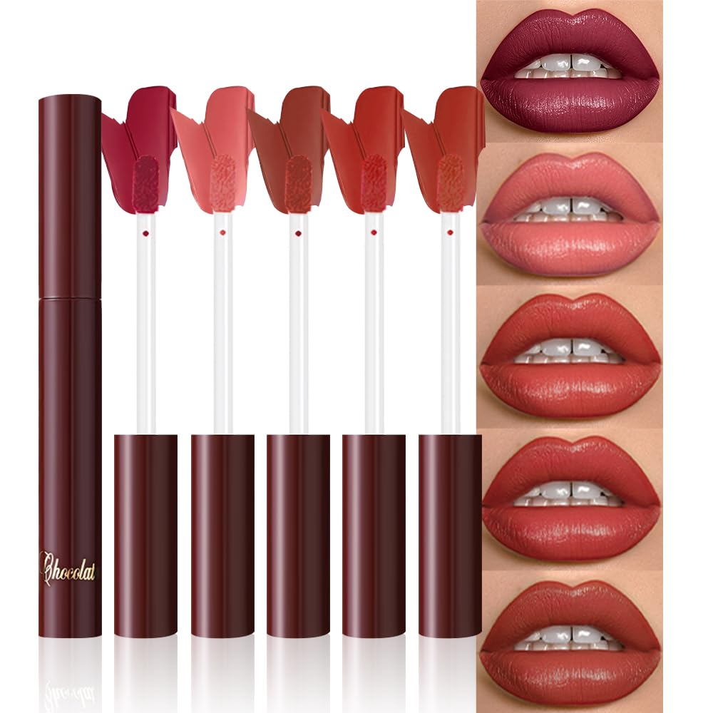 Hxssll Matte Lip Stain – High Pigment Non-Transfer Matte Liquid Lipstick, Long-Lasting Waterproof Smudge-Proof Lip Color, Lightweight Comfortable Velvet Finish Lip Tint 03#（5PCS）